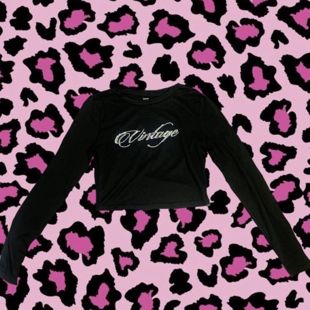 SHEIN Qutie Letter Rhinestone detail crop tee (xs)